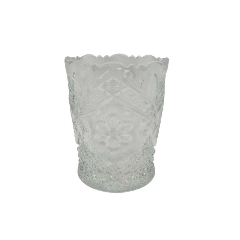 Indiana Glass Rayed Flower Open Spooner Clear EAPG Scalloped Rim Vintage Vase 4